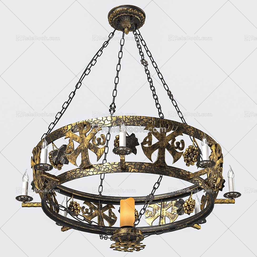 Bronze Chandelier Metal Chandelier Balcony Study Room Atmospheric Round Dining Room Living Room Hotel Retro Light Luxury Designer Nordic Bedroom Bar Personality 3d model