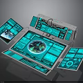Advanced Control Panel With Multiple Electronic Screens Blue Interface Earth Graphic And Data Charts