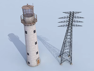 Industrial Equipment With Steel Transmission Tower And Lighthouse Architectural Design 3d model