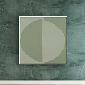 Square Framed Art With Red Circle Black Background Gray Rings On Green Wall