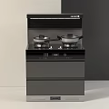 Modern Integrated Cooker with Double Burners Lidded Pots and Range Hood in Black Gray Finish