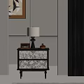 Modern Bedroom Nightstand With Patterned Drawers Vintage Radio Table Lamp And Decor