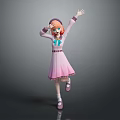 Vibrant Game Movie Character With Orange Hair Pink Dress Green Bow And Lively Waving Pose