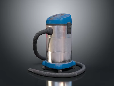 Durable Blue And Silver Vacuum Cleaner With Metal Body And Long Hose For Home Cleaning 3d model