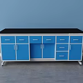 Functional Laboratory Worktable With Blue Cabinets Black Countertop And Multiple Drawers 3d model