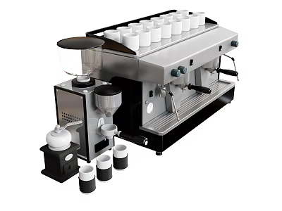 Stainless Steel Espresso Machine With Coffee Grinder Milk Frother And Cups For Kitchen Appliances 3d model
