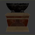 Textured Black Bowl Positioned On Decorative Wooden Base With Red Brown Details