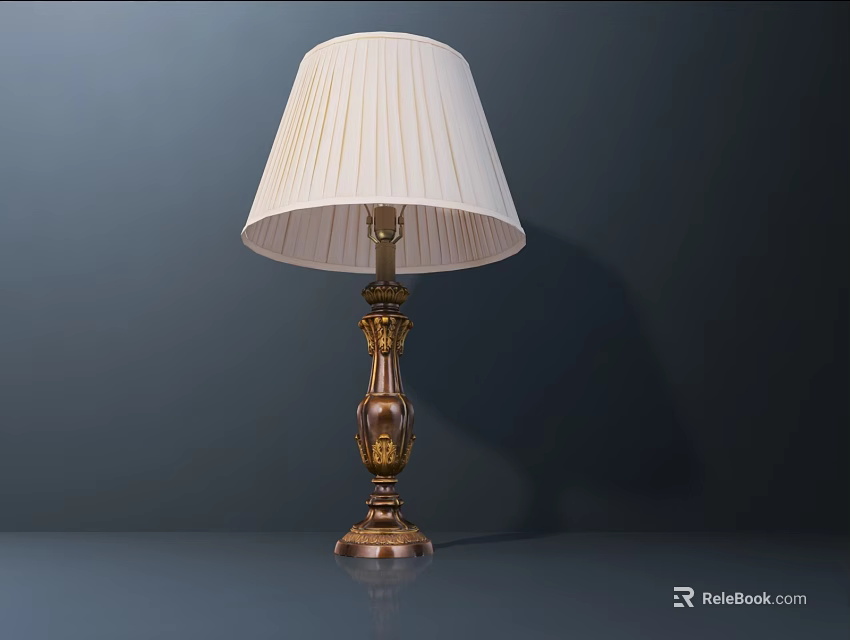 Elegant Table Lamp With White Pleated Lampshade Brass Base And Gold Accents 3d model 