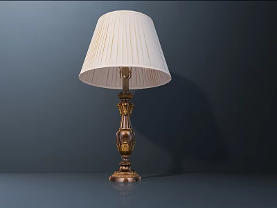 Elegant Table Lamp With White Pleated Lampshade Brass Base And Gold Accents 3d model