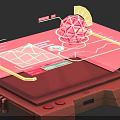 Red Electronic Device With Transparent Screen Featuring Geometric Patterns Lines Measurement Tools Buttons And Interfaces