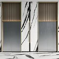 Elegant Modern Elevator Doors With Wooden Accents And Luxurious Marble Walls