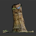 Rustic Wooden Tree Stump Decor With Natural Stone Base And Green Grass Surface