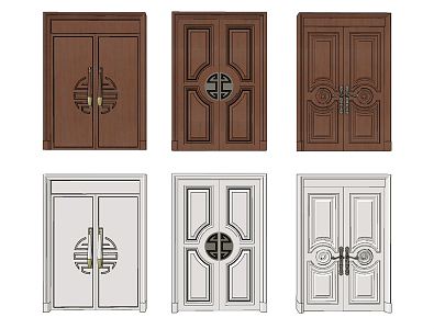 Jianou double-door solid wood double-door security door 3d model