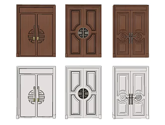 Jianou double-door solid wood double-door security door 3d model