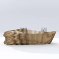 Elegant Modern Wooden Reception Desk With Wave Pattern And White Devices 3d model