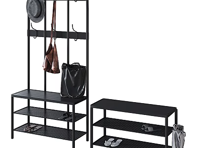 Black Coat Rack With Shelves Hooks Bags Hats And Shoes 3d model