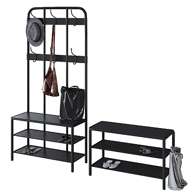 Black Coat Rack With Shelves Hooks Bags Hats And Shoes 3d model