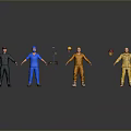 Four Character Models With Different Occupation Uniforms Standing In 3D Rendering 3d model
