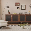 Modern Wooden Entryway Cabinet Sideboard Interior With Storage Plants And Framed Art