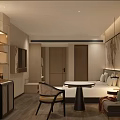 Hotel Room Interior With Beige Walls Bamboo Painting Wooden Flooring And Minimalist Design