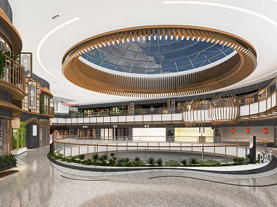 Modern Shopping Mall Lobby With Glass Dome Multiple Floors And Greenery Decor 3d model