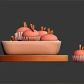 Rabbit Shaped Pink Cupcakes In White Square Tray On Wooden Base