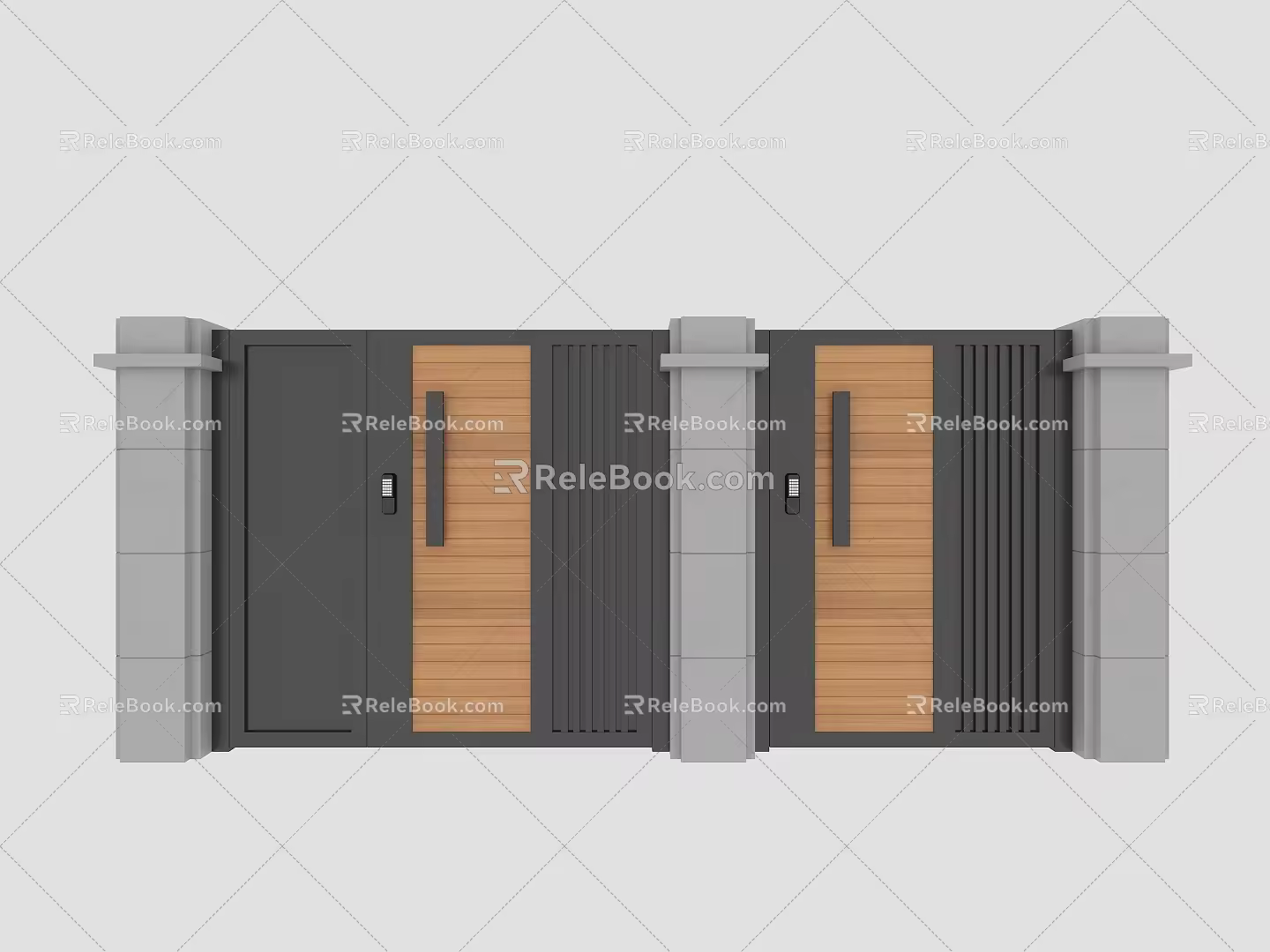 Modern Minimalist Courtyard Entry Door 3d model