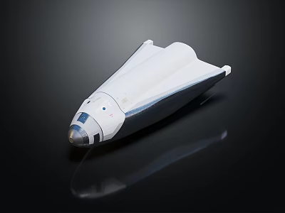 White Space Shuttle Model With Streamlined Design On Black Reflective Surface 3d model