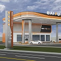 BAI FU OIL Gas Station Exterior Design With Canopy Fuel Pumps And Vehicles