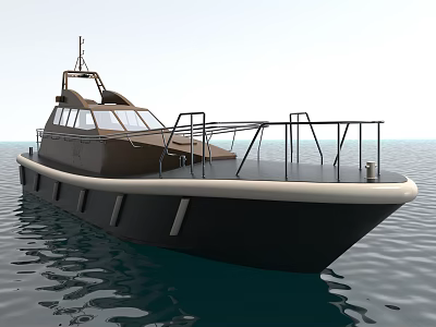 Modern Yacht Exterior With Dark Hull And Railing On Water 3d model