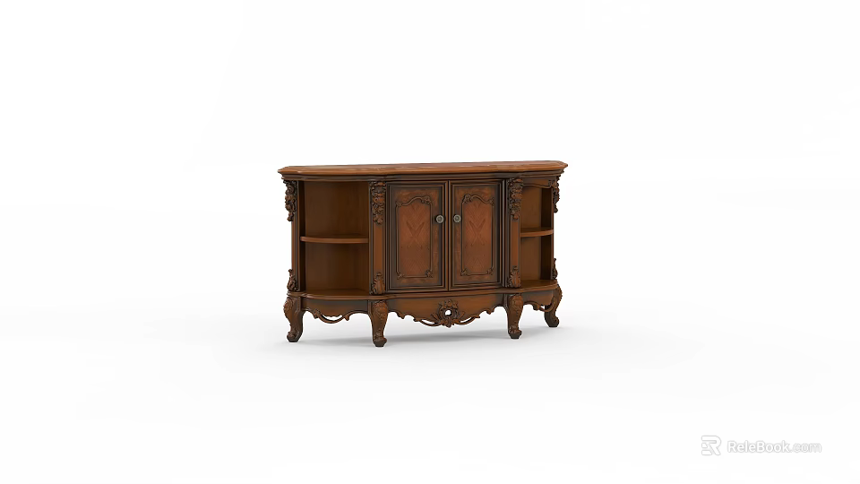 Classic Wooden Sideboard With Carved Details Double Doors And Storage Space 3d model 