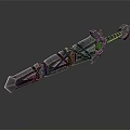 Mythical Fantasy Sword With Purple Blade Black Hilt Golden Accents And Intricate Design