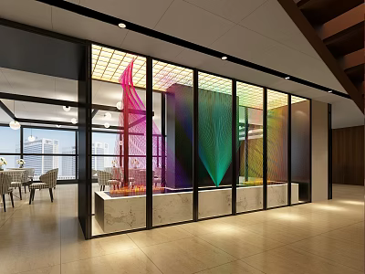 Modern Colorful Glass Window Display In Restaurant Interior With Bright Lighting 3d model