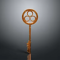 Golden Household Key With Ornate Circular Head And Shiny Metallic Finish