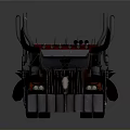 Red And Black Truck With Sharp Horns And Mechanical Body Design Features