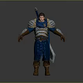 Man in Blue Medieval Warrior Armor with Silver Shoulder Plates Sword and Brown Boots