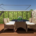 Serene Garden Landscape Featuring Stone Walls Wooden Corridor Bamboo and Water Pond
