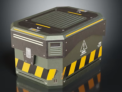 Military Weapon Storage Case With Green Black Design Top Grille And Yellow Warning Stripes 3d model