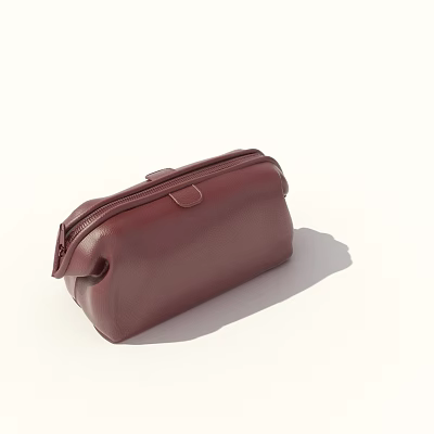Burgundy Pebbled Leather Toiletry Bag With Rectangular Shape Zipper Closure And Small Buckle Detail 3d model
