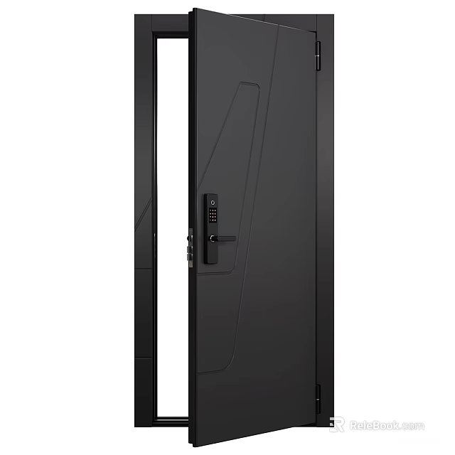 Modern Black Swing Door With Sleek Design And Secure Lock System 3d model