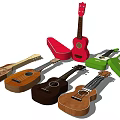 Collection of Different Colored Wooden Ukuleles with Protective Cases and Unique Designs