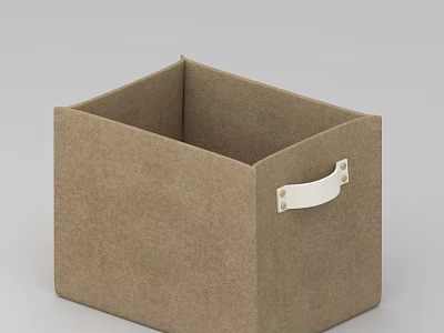 Practical Square Natural Brown Fabric Storage Basket with White Handle for Home Organizing 3d model