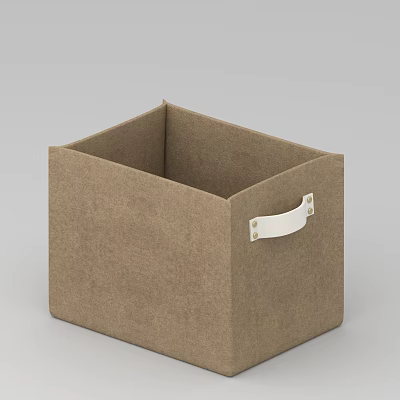 Practical Square Natural Brown Fabric Storage Basket with White Handle for Home Organizing 3d model