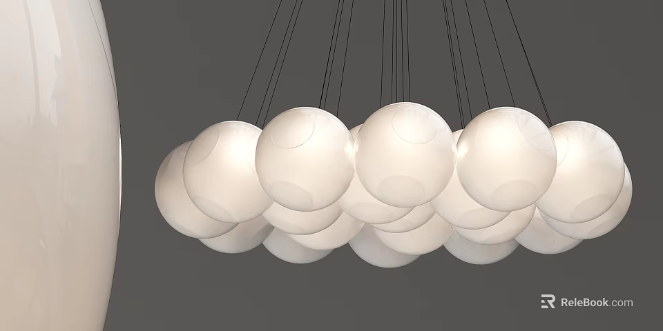 Modern White Spherical Chandelier Featuring Multiple Hanging Spheres Against Gray Background 3d model 