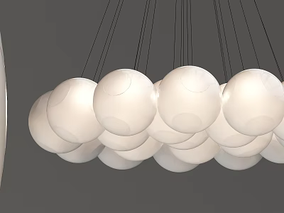 Modern White Spherical Chandelier Featuring Multiple Hanging Spheres Against Gray Background 3d model