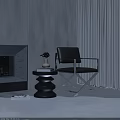 Elegant Modern Leather Accent Chair With Metal Frame And Side Table Near Fireplace
