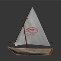 Wooden Sailboat Models As Water Transport With Sails And Red Emblem On Sail