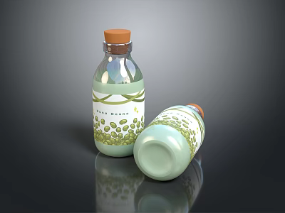 Transparent Daily Use Bottles With Green Liquid Orange Cap And Leaf Pattern Label 3d model