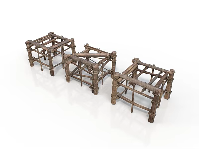 Three Rustic Handmade Wooden Frames With Crossed Supports And Natural Finish 3d model