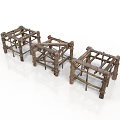 Three Rustic Handmade Wooden Frames With Crossed Supports And Natural Finish